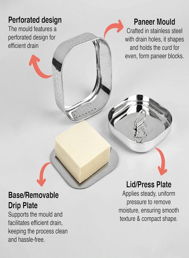 HIRNAYA Stainless Steel Paneer Maker - 450ml, Square Shape Paneer Press Mould with Lid & Whey Separator, Ideal for Homemade Paneer, Cheese & Tofu Press - Image 4